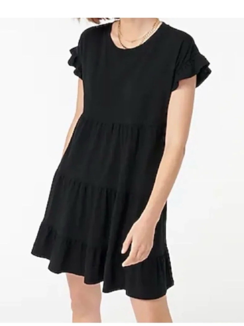 J.Crew Tiered Dress In Broken in Jersey Short Flutter Sleeve Mini Cotton Black